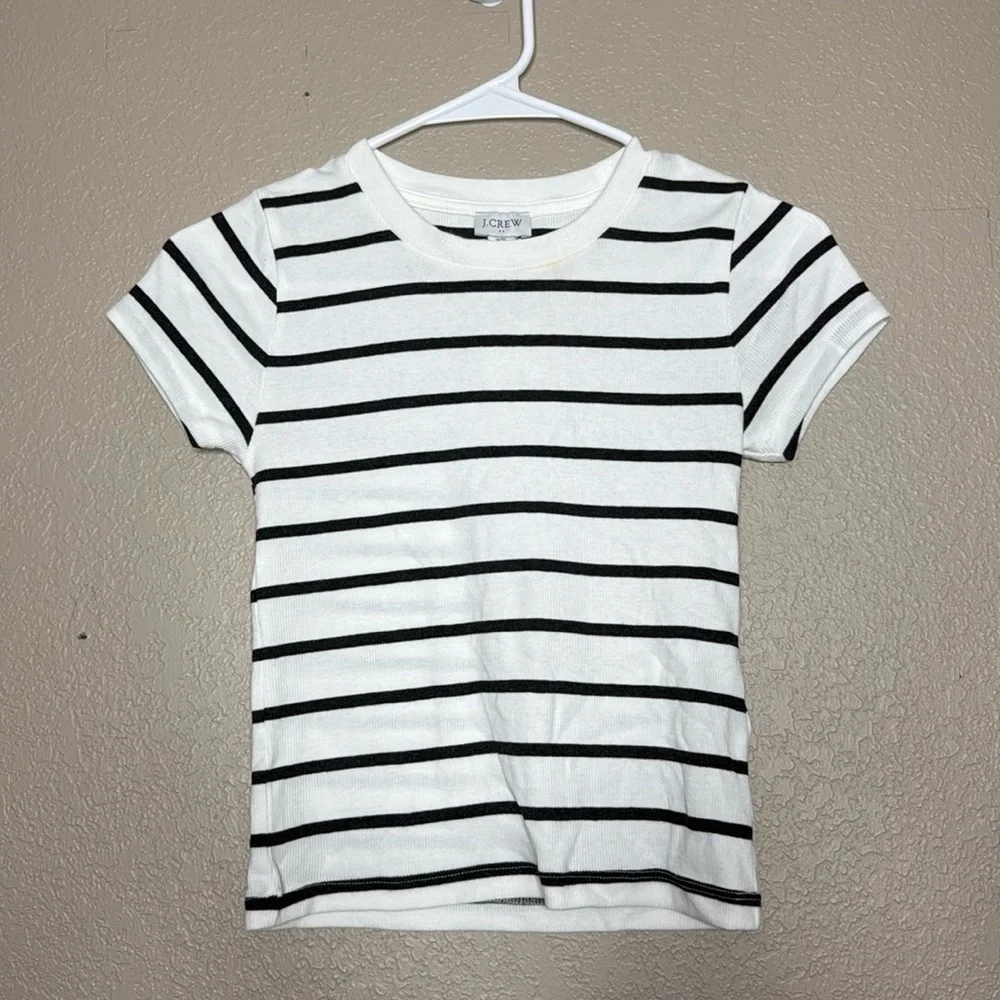 J. Crew Factory Striped Cropped Ribbed Tee - Picture 2 of 8